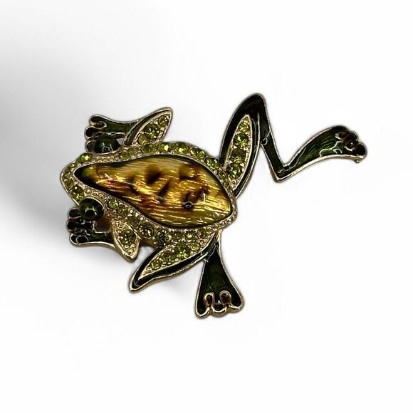Lauren Conrad Leaping Frog Brooch Rhinestone Enamel Pin Gold Tone - Picture 5 of 5